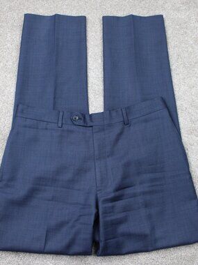 Tommy Hilfiger Pants Mens 34x34 Blue 100% Worsted Wool Flat Front Striaght Leg